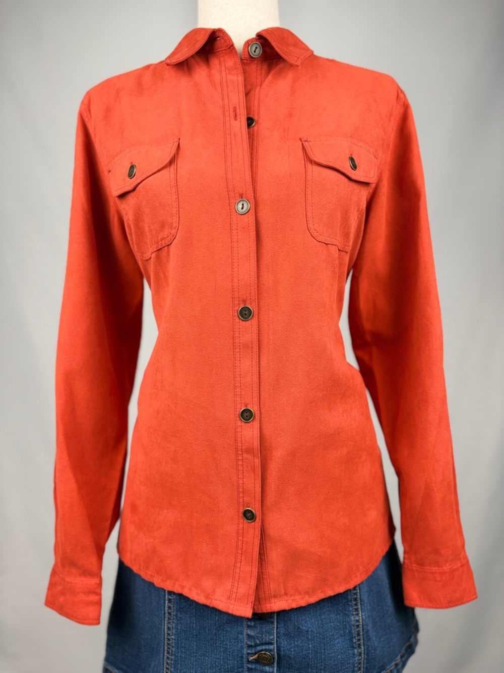 Alfred Dunner Burnt Orange Button Up Blouse Utility Style Top
